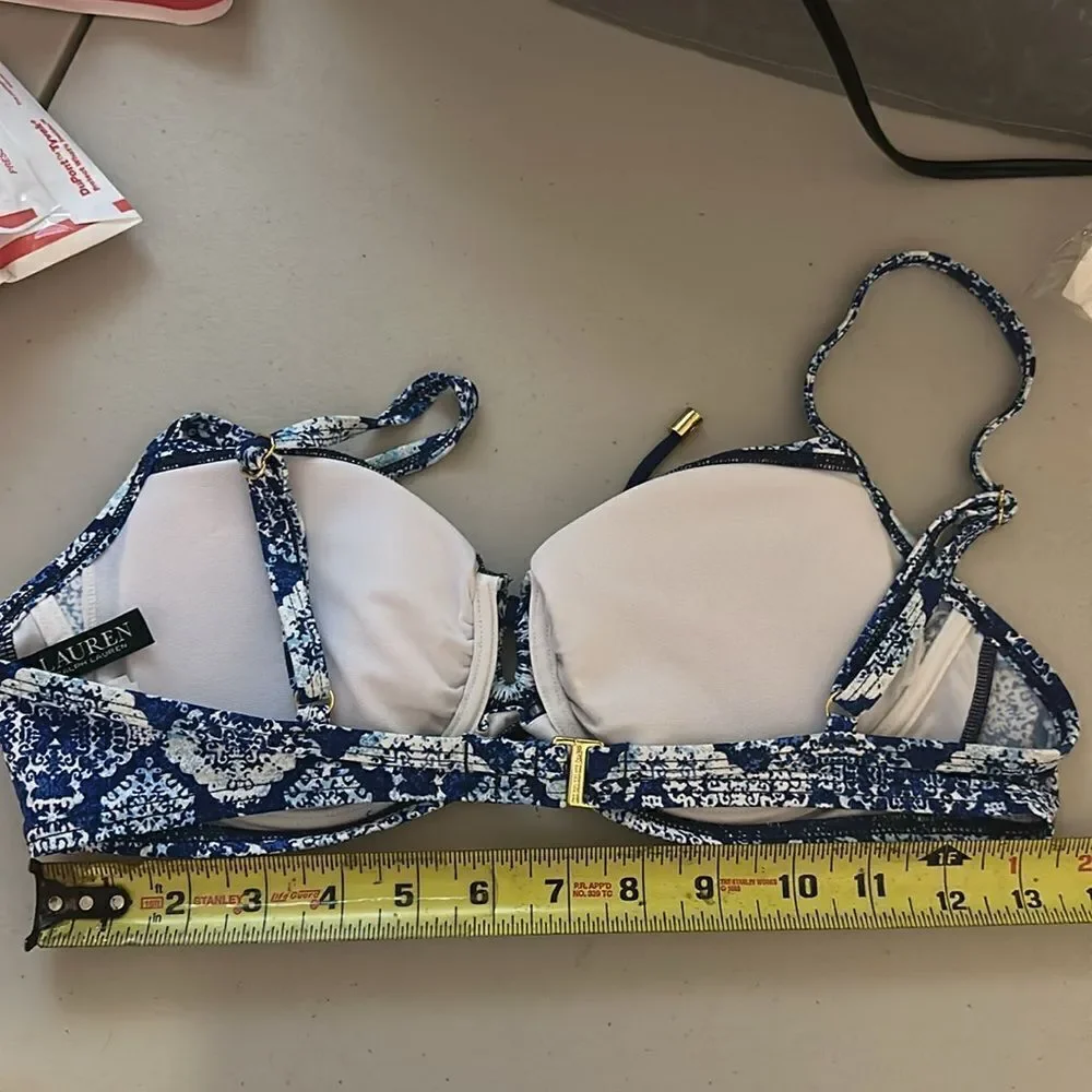 New. Lauren Ralph Lauren blue tile bikini top. New.